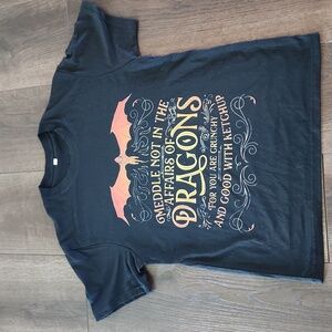 Meddle Not with Dragons  Graphic Tee Black  Medium Women's